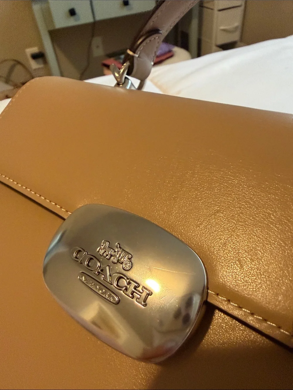 Coach Beige/Tan Leather Top-Handle Satchel with Removable Strap